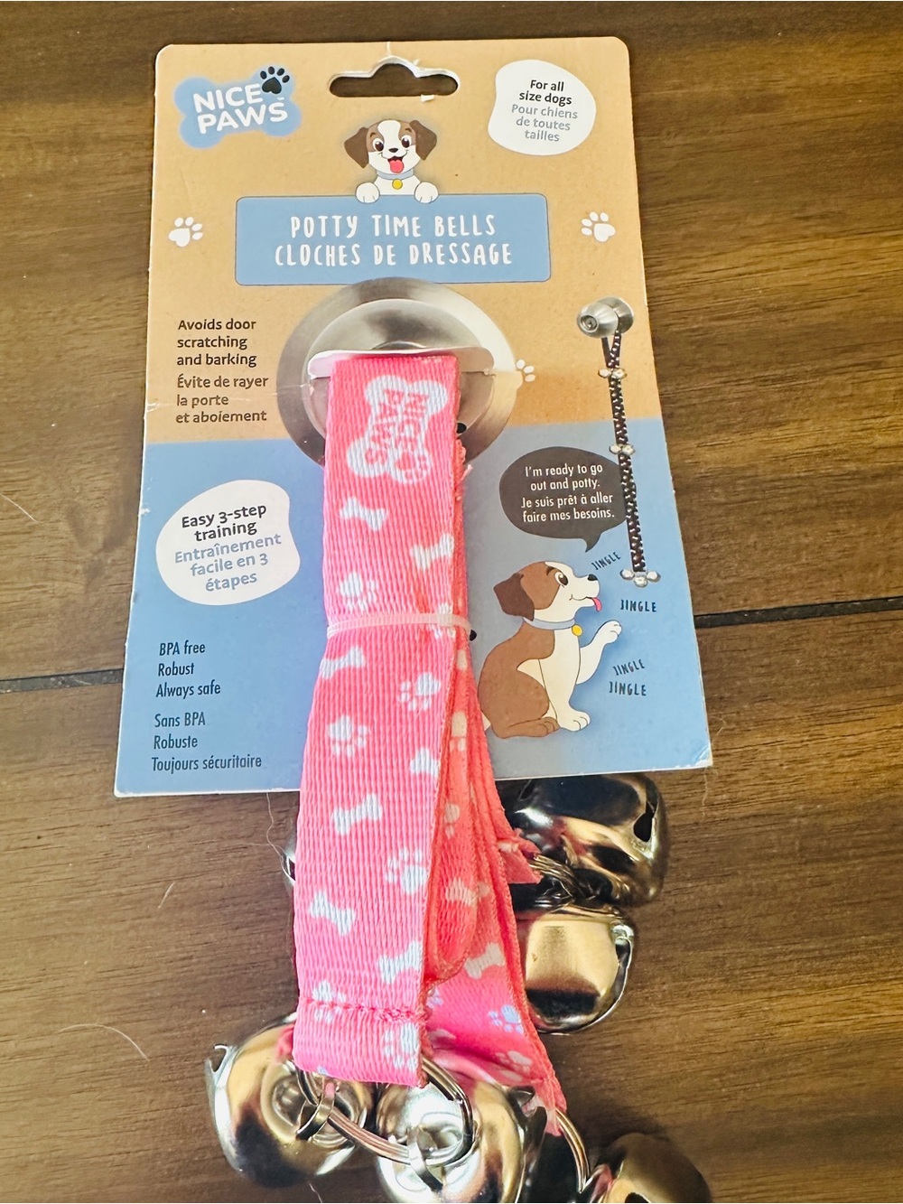 Nice Paws Potty Time Bells - Pink Paw & Bone Strap